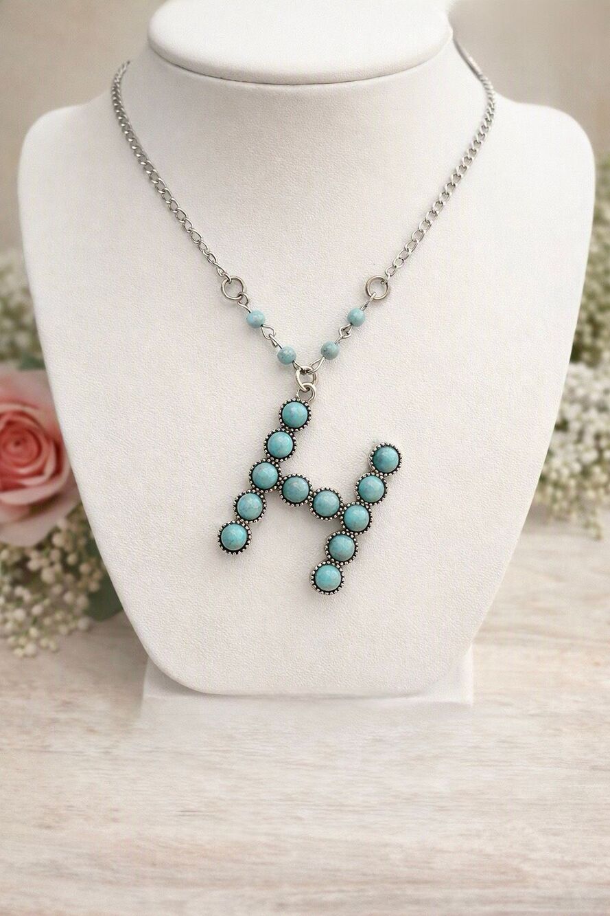 Western Turquoise Initial Letter H Pendant Statement Fashion Necklace New